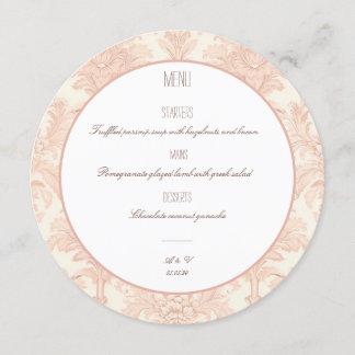 Menu vintage Mariage damassé Menu Round