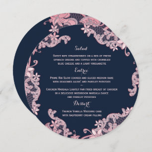 Menu vintage Pays Blush Lace & Navy Round Menu
