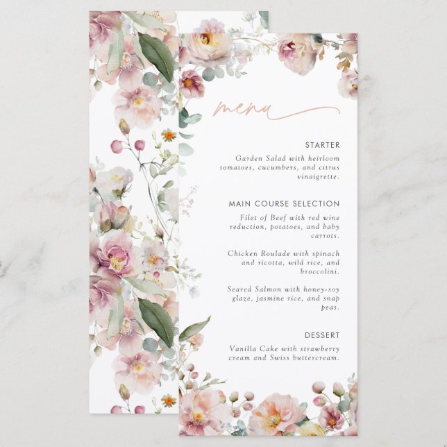 Menu Vintage Peach Pink Love est dans la Fête des marié (Devant / Derrière)