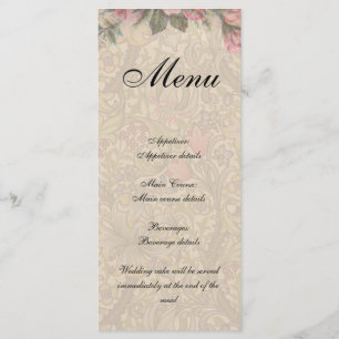 Menu Vintage Romance Couple Antique Rose Mariage