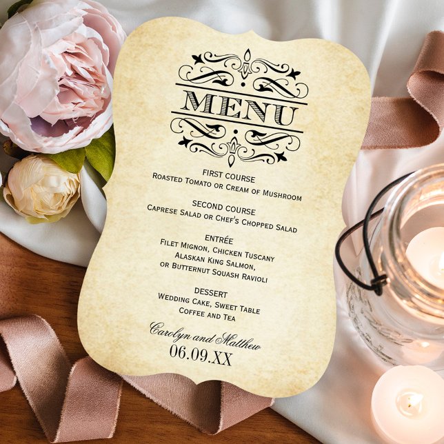 Menu Vintage Rustic Black Flourish Mariage (Créateur téléchargé)