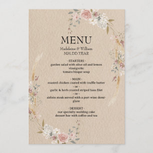 Menu Vintage Rustic Boho Mariage