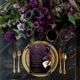 Menu Violet élégant violet et or Calla Lily Mariage