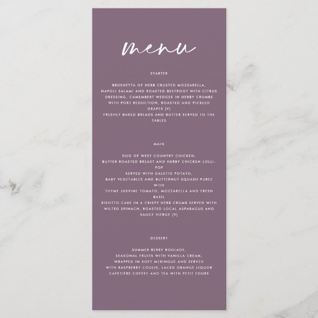 Menu violet violet moderne simple élégant mariage (Devant)