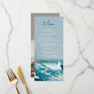 Menu Watercolor Beach Ocean Waves Monogram Mariage