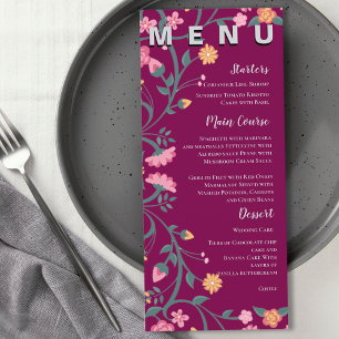 Menu Watercolor Colorful Floral Frame de mariage