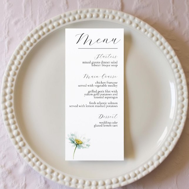 Menu Watercolor Daisy Elegant Floral Wedding (Créateur téléchargé)