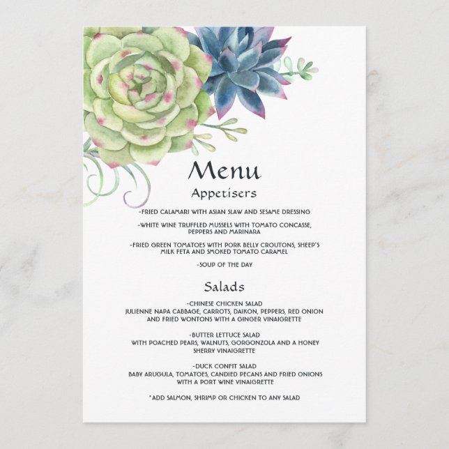 Menu Watercolor Desert Cactus Succulents Mariage (Devant)