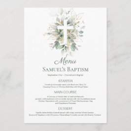 Menü "Watercolor Greenerity Foliage Cross Baptism" Menükarte