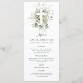 Menü "Watercolor Greenerity Foliage Cross Baptism" Menükarte