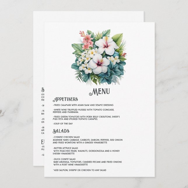 Menu Watercolor Hawaii Destination Wedding (Devant / Derrière)