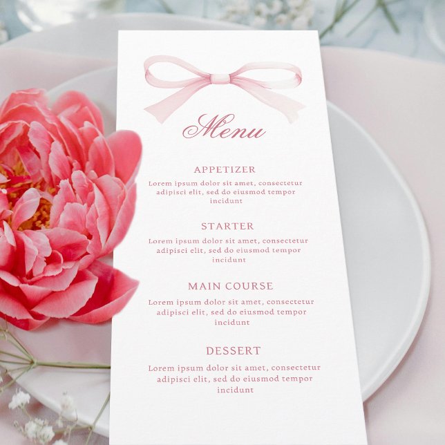 Menu Watercolor Pink Bow Classic (Créateur téléchargé)