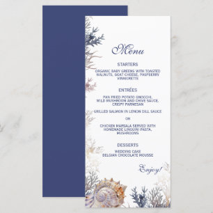 Menu Watercolor Seashell Corals Beach Wedding