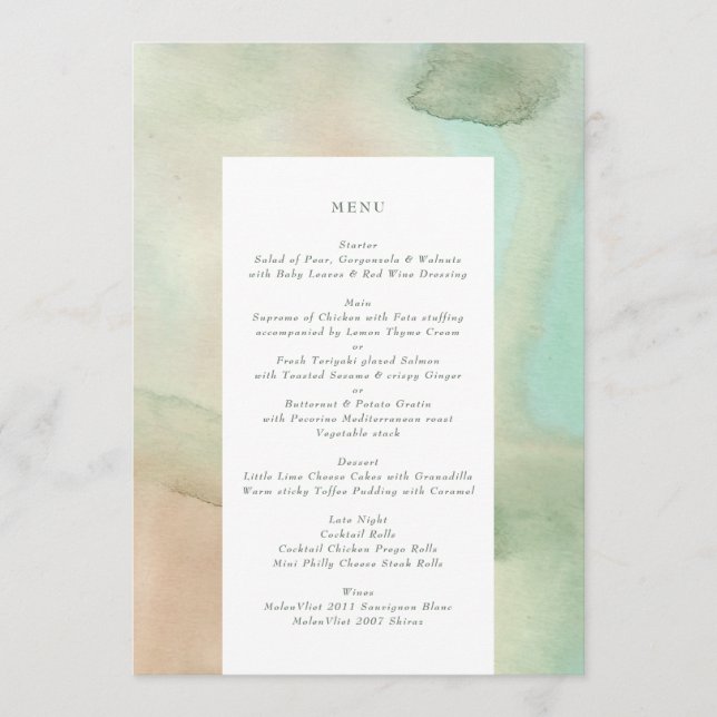 Menu Watercolor Soft Pastel Beach Wedding (Devant)