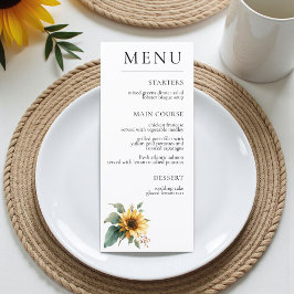 Menu Watercolor Sunflower Rustic Foliage Wedding 