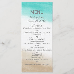 Menu Watercolor Turquoise & Tan Elegant Beach Wedding M