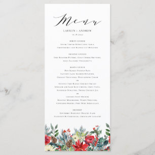 Menu Watercolor Winter Blooms Garland Mariage