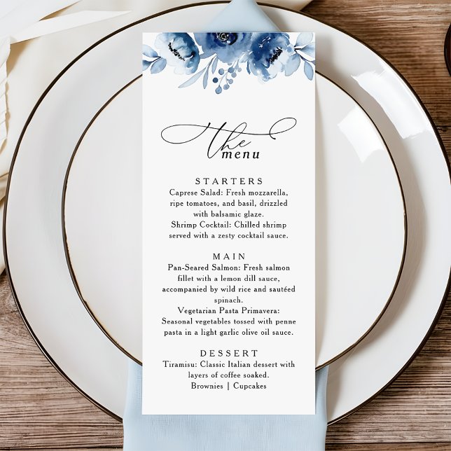 Menu Watercolour Blush Floral Dusty Blue Wedding (Créateur téléchargé)