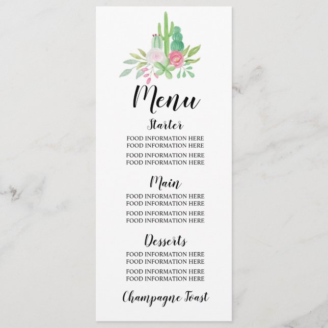 Menu Wedding Cards Cactus Reception Food Cacti Menükarte (Vorderseite)