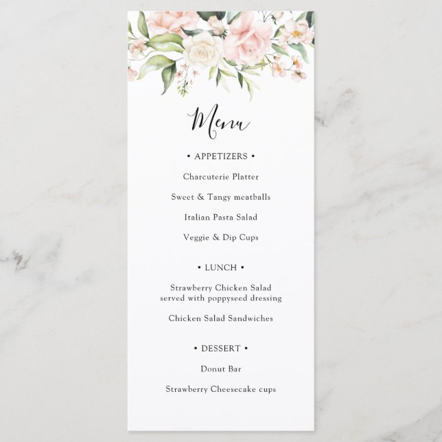 Menu Wedding shower Blush and Greenery (Devant)