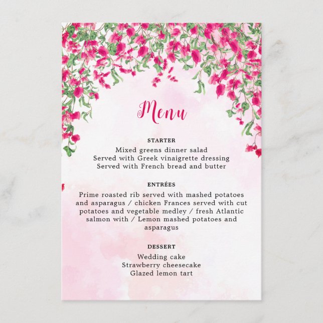Menu Wedding shower forestier tropical des Bougainvilli (Devant)