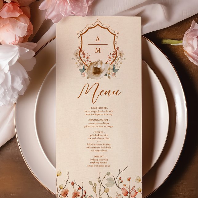 Menu Western Crest Country Bohemian Floral Mariage (Créateur téléchargé)