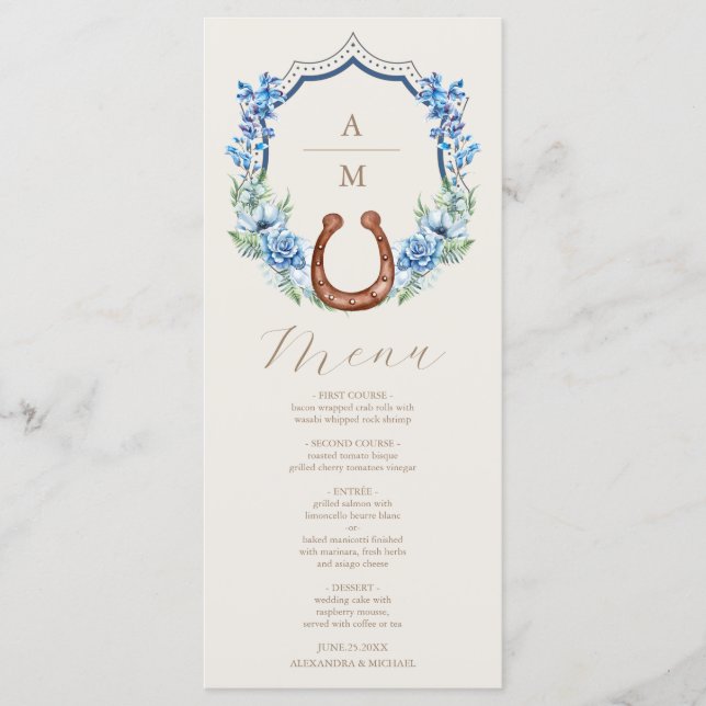 Menu Western Crest Country Bohemian Floral Mariage (Devant)