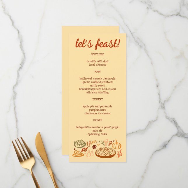 Menu Whimsgiving Friendsgiving Holiday CUSTO (Devant/Arrière en situation)