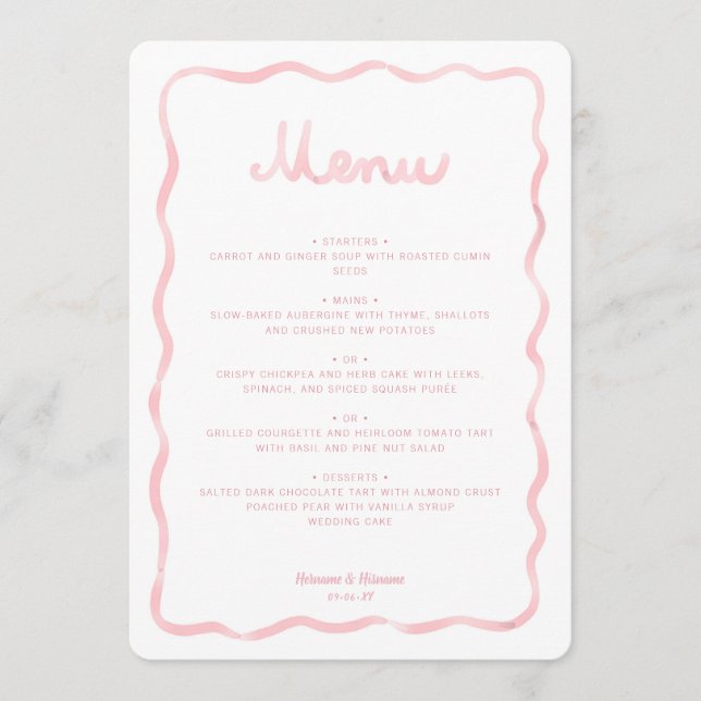 Menu Whimsical Blush rose blanc Mariage de cadre vague (Devant)