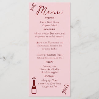 Menu Whimsical Quirky Squiggles Mariage rose