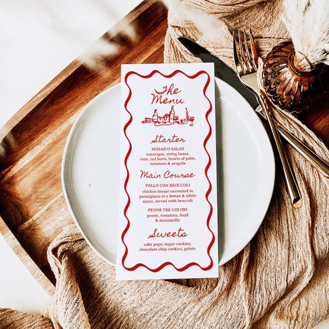 Menu Whimsical Wavy Border 4 x 9 pouces manuscrit (Créateur téléchargé)
