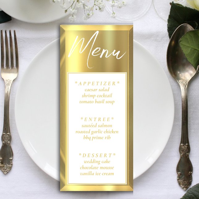 Menu White & Gold Bar Elégante Réception de mariage (White & Gold Bar Elegant Wedding Reception Menu)