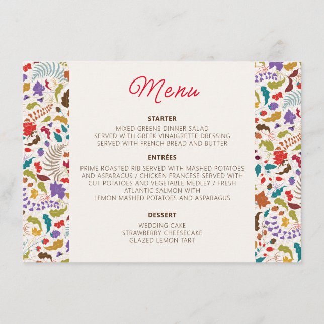 Menu Wild Rose Woods Exotic Flower Garden Mariage (Devant)