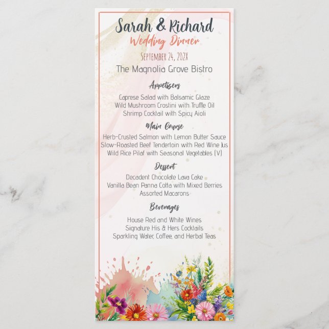 Menu Wildflower Wedding Dinner (Devant)
