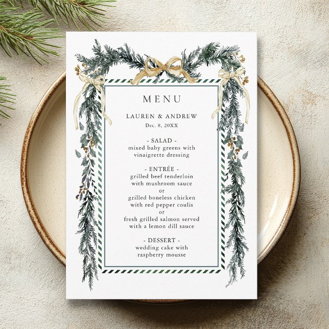 Menu Winter Greenery Garland Wedding Gold & Green (Créateur téléchargé)