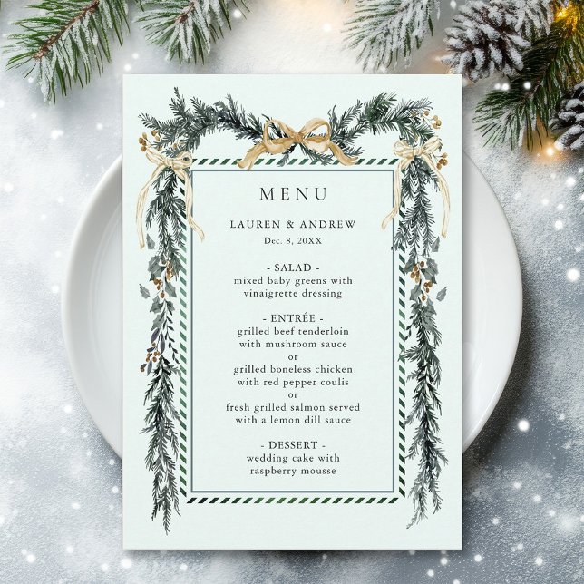 Menu Winter Greenery Garland Wedding Mint Green (Créateur téléchargé)
