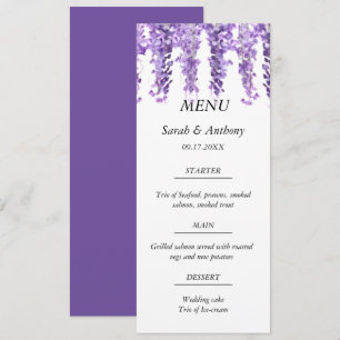 Menu Wisteria Purple Floral Aquarelle Mariage