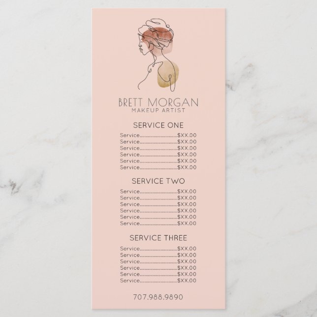 Menu Woman Line Art Maquillage rose Artiste Prix plat M (Devant)