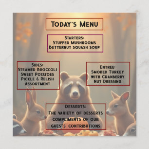 Menu Woodland Thanksgiving Party Amis et famille