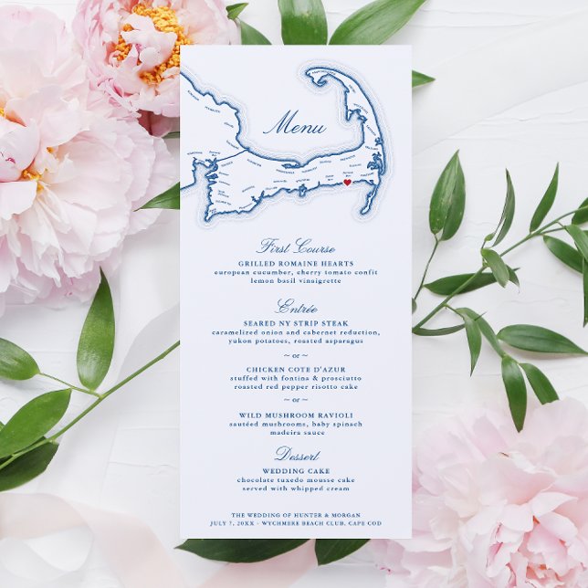 Menu Wychmere Harwich Port Cape Cod Mariage Navy Blue (These Cape Cod Destination Wedding Menus are perfect for your navy Wychmere Beach Club wedding)
