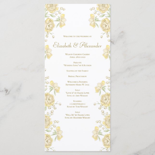 Menu Yellow Rose Wedding Programs (Devant)