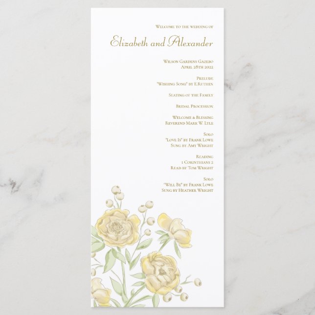 Menu Yellow Rose Wedding Programs (Devant)