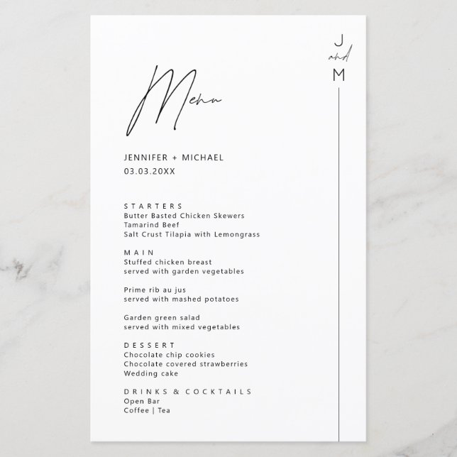 Menükarte für Minimalistische moderne Anfänge (Vorderseite)