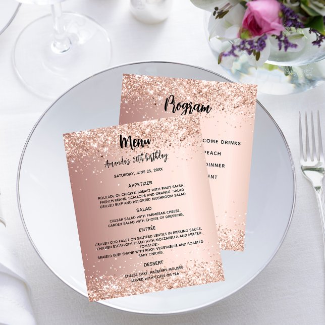 Menüprogramm Roségold Geburtstag Flyer (Von Creator hochgeladen)