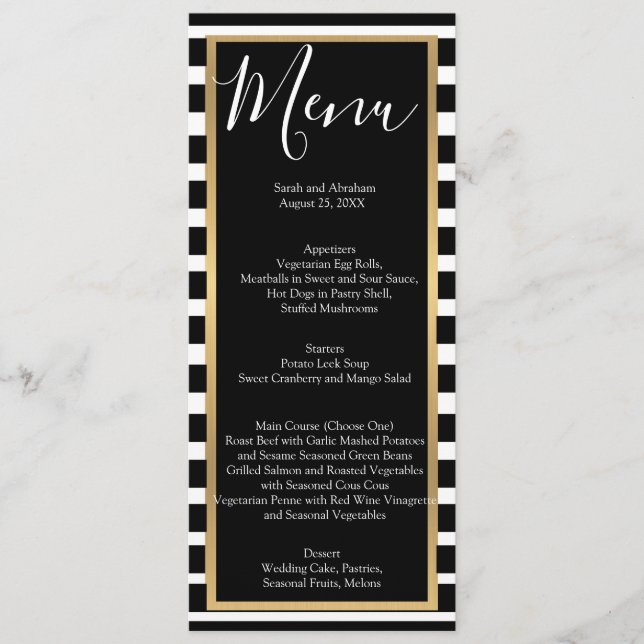 Menüs auf der Speisekarte für Hochzeiten in Schwar Menükarte (Vorderseite)