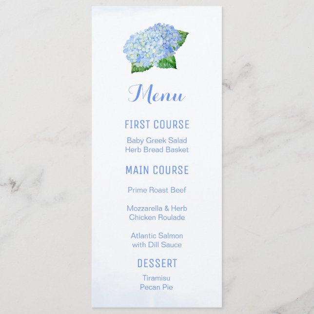 Menus de fleurs d'aquarelle bleu Hydrangea (Devant)