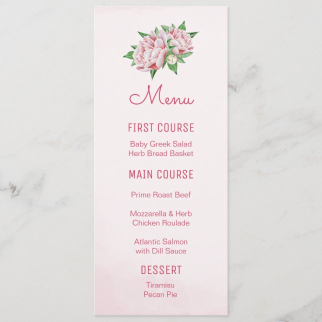 Menus de fleurs d'aquarelle Pink Peonies (Devant)
