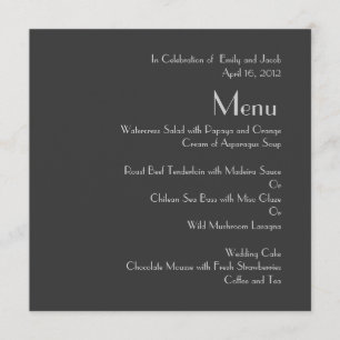 Menus de mariage à monogramme gris moderne