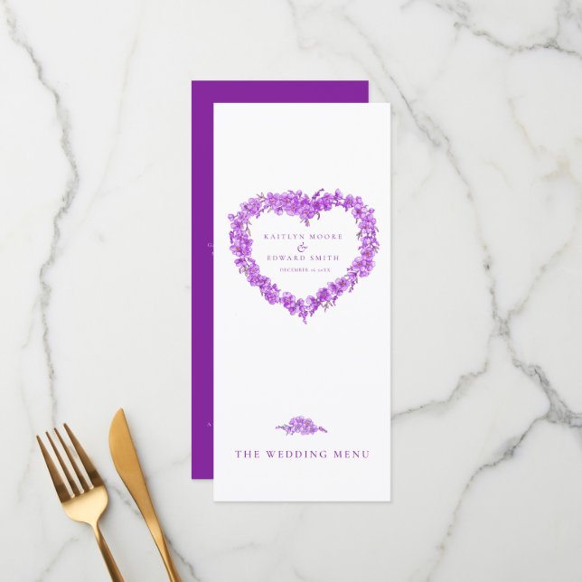 Menus de mariage blanc pourpre et pourpre pour ne  (Devant/Arrière en situation)