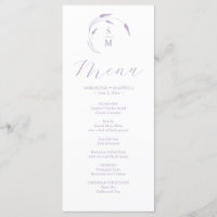 Menus de Mariage de lavande simple Monogramme